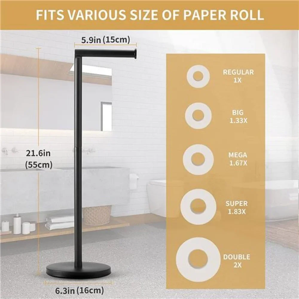 Free Standing Toilet Paper Holder Stand, Matte Black Stainless Steel
